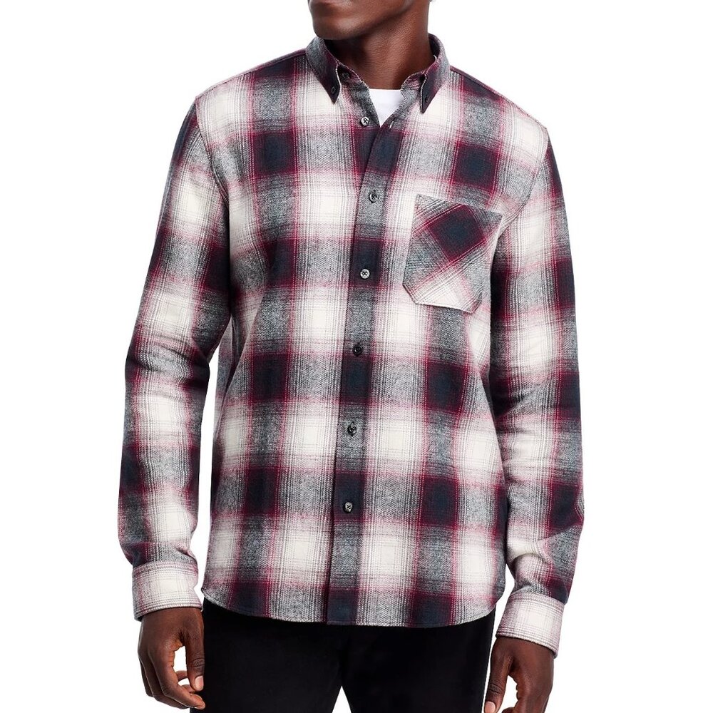 Hugo Boss Men's HUGO Ermann Classic Plaid Flannel Shirt Straight Fit Dark Pink